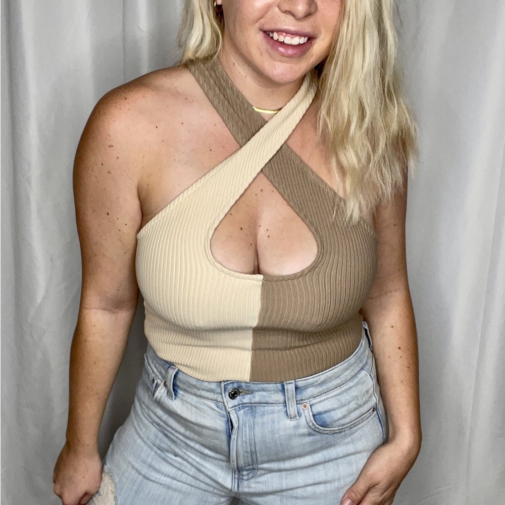 Crossover two tone bodysuit